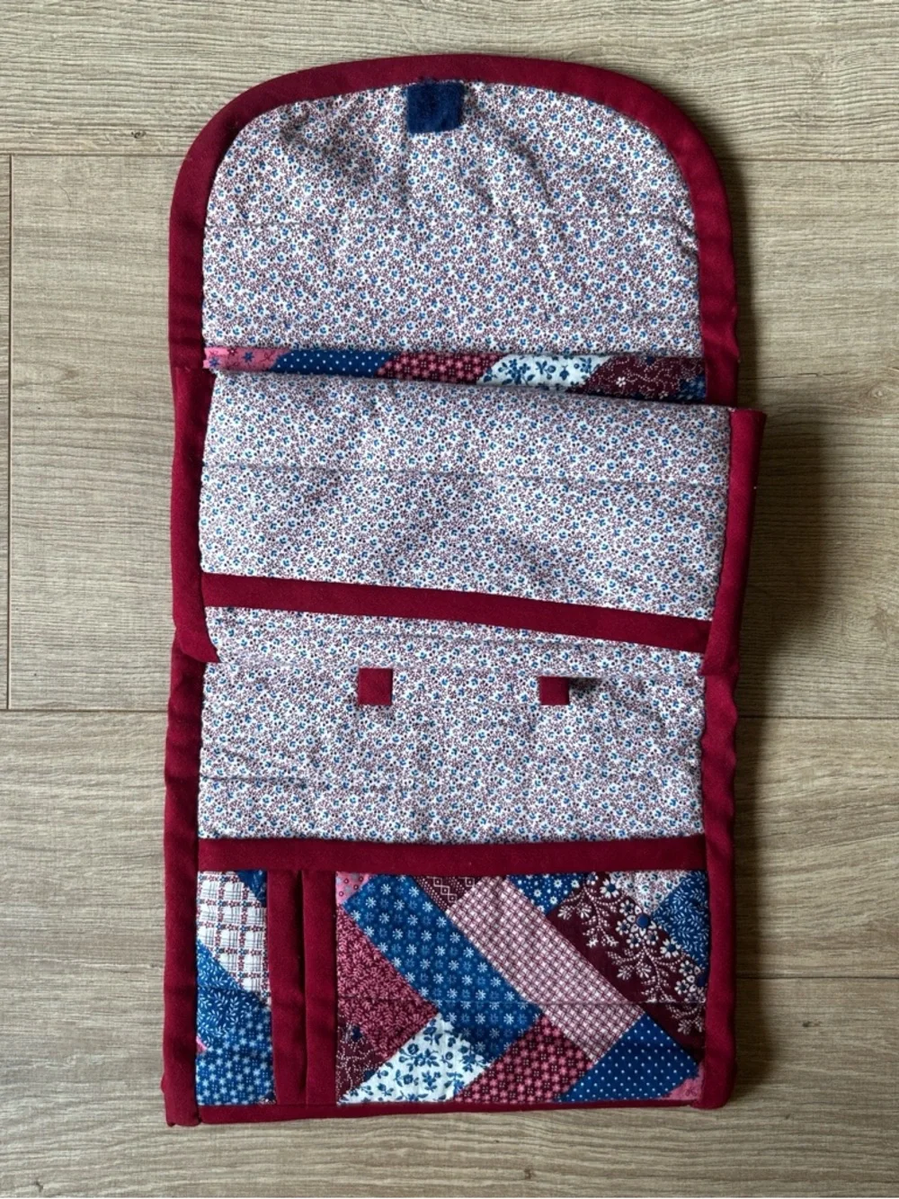 Patchwork Quilted Clutch in Blue and‎ Burgundy